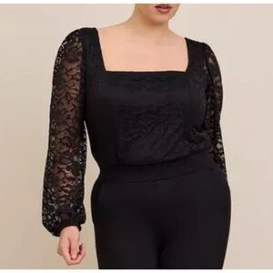 Torrid Lace Square Neck Long Sleeve Top Black